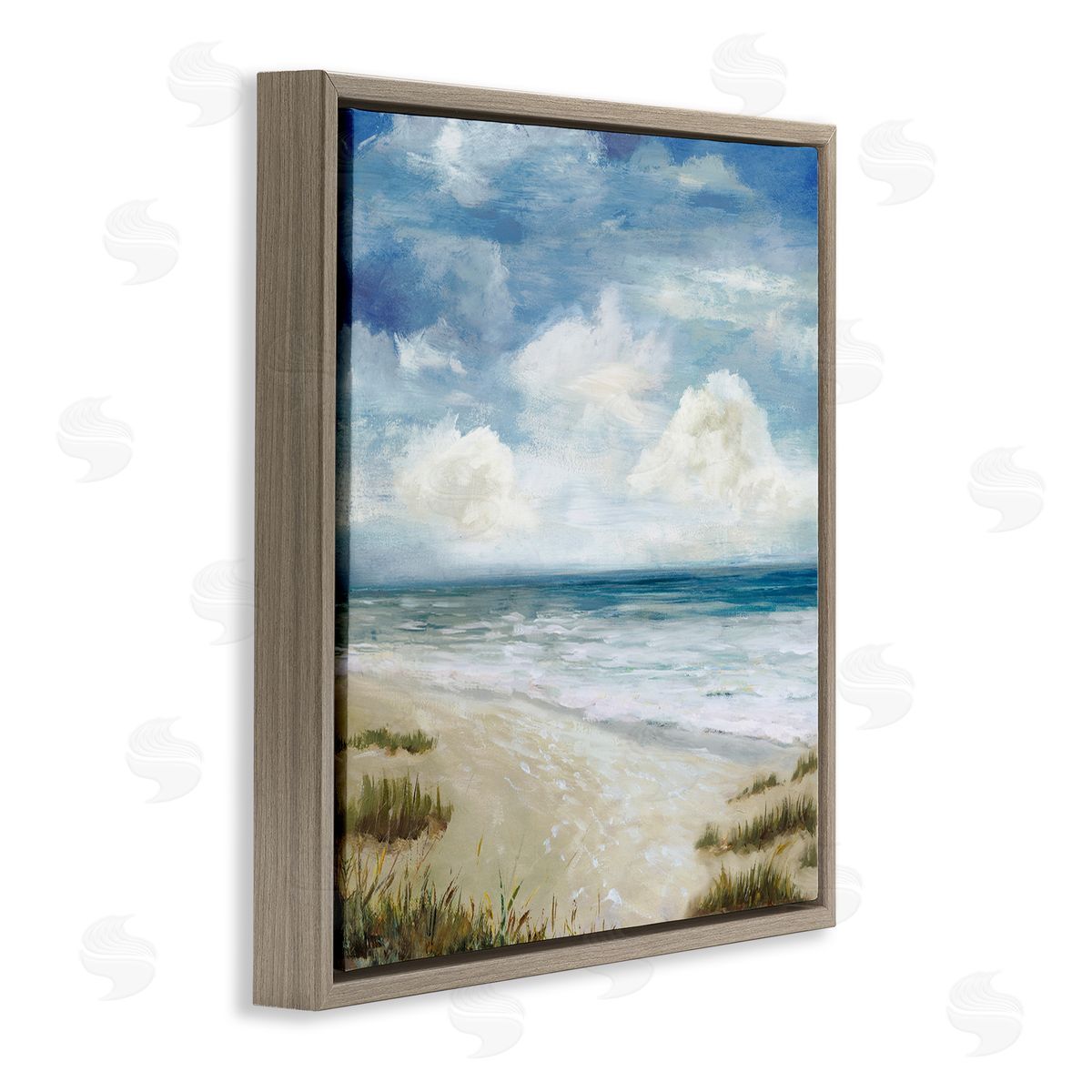 Carson Lyons Cloudy Sky Beach Coast Landscape White Foam Tide Brown Floating Frame Canvas Wall Art Print