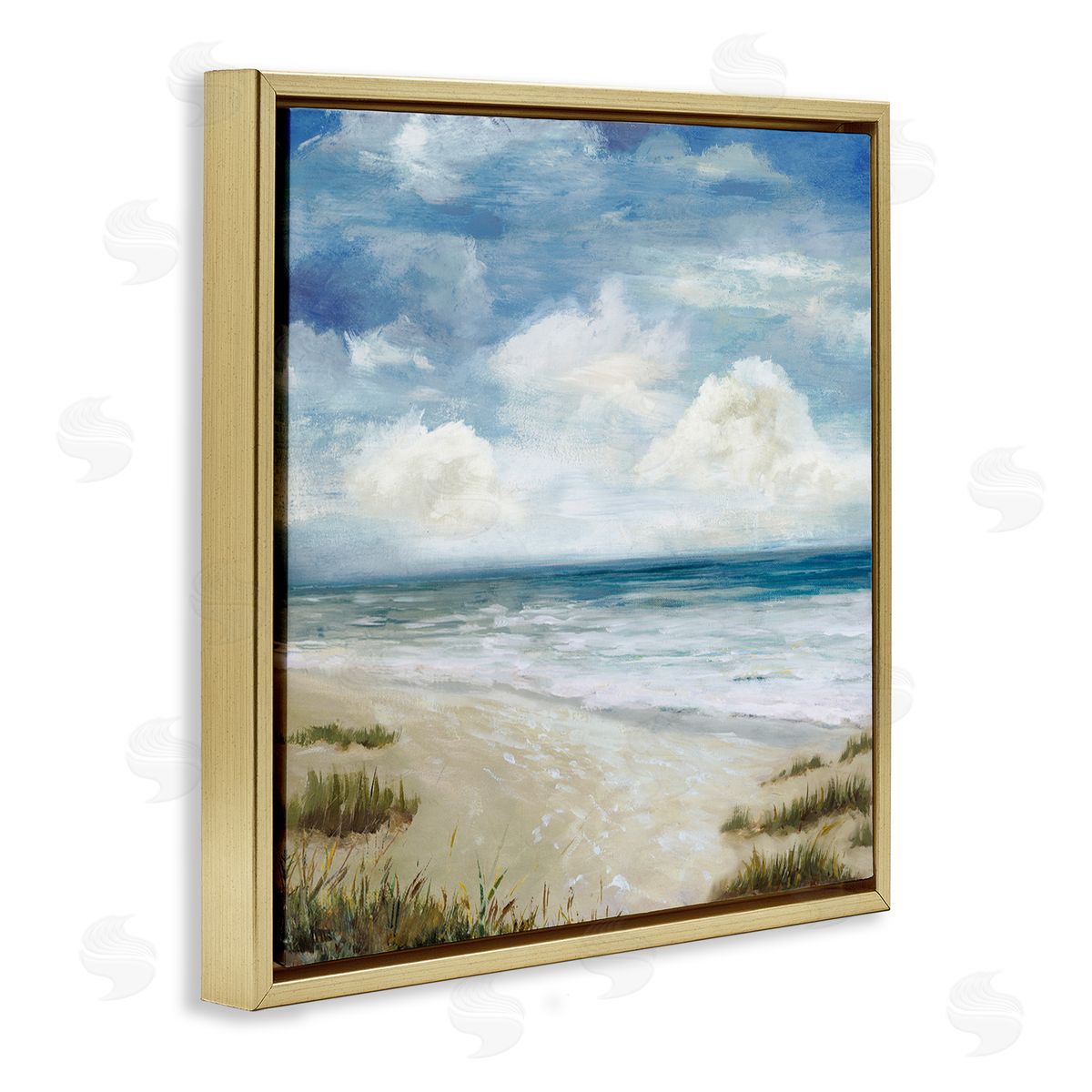 Carson Lyons Cloudy Sky Beach Coast Landscape White Foam Tide Gold Floating Frame Canvas Wall Art Print