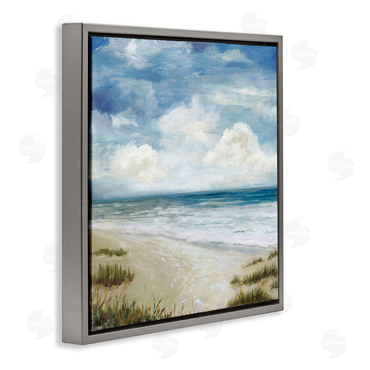 Carson Lyons Cloudy Sky Beach Coast Landscape White Foam Tide Gray Floating Frame Canvas Wall Art Print