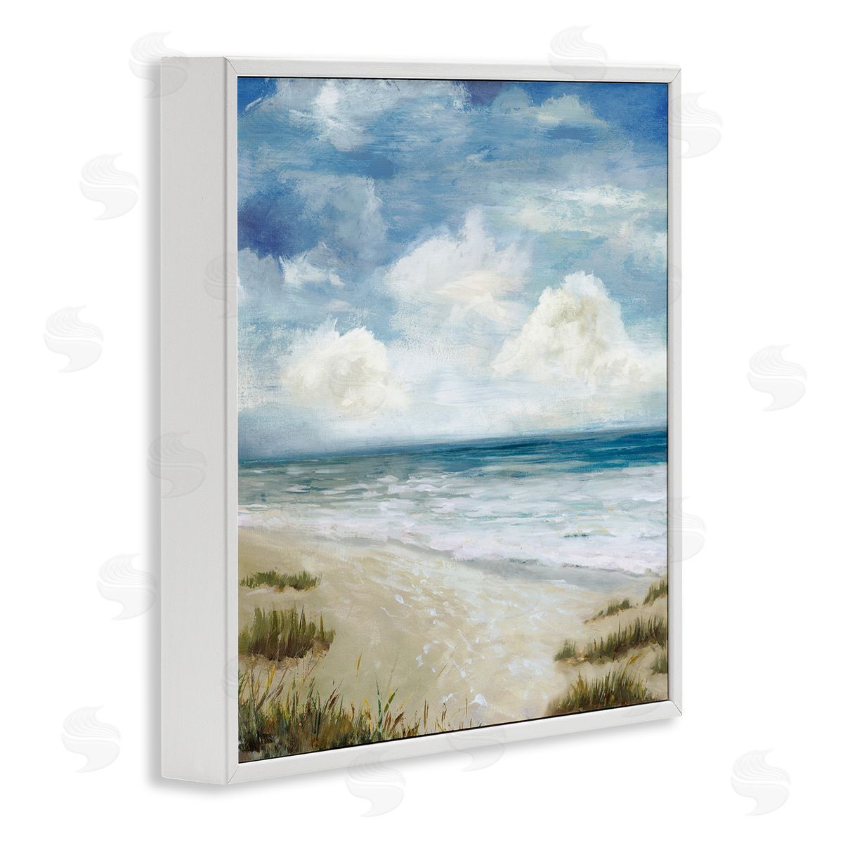 Carson Lyons Cloudy Sky Beach Coast Landscape White Foam Tide White Framed Glicee Wall Art Print