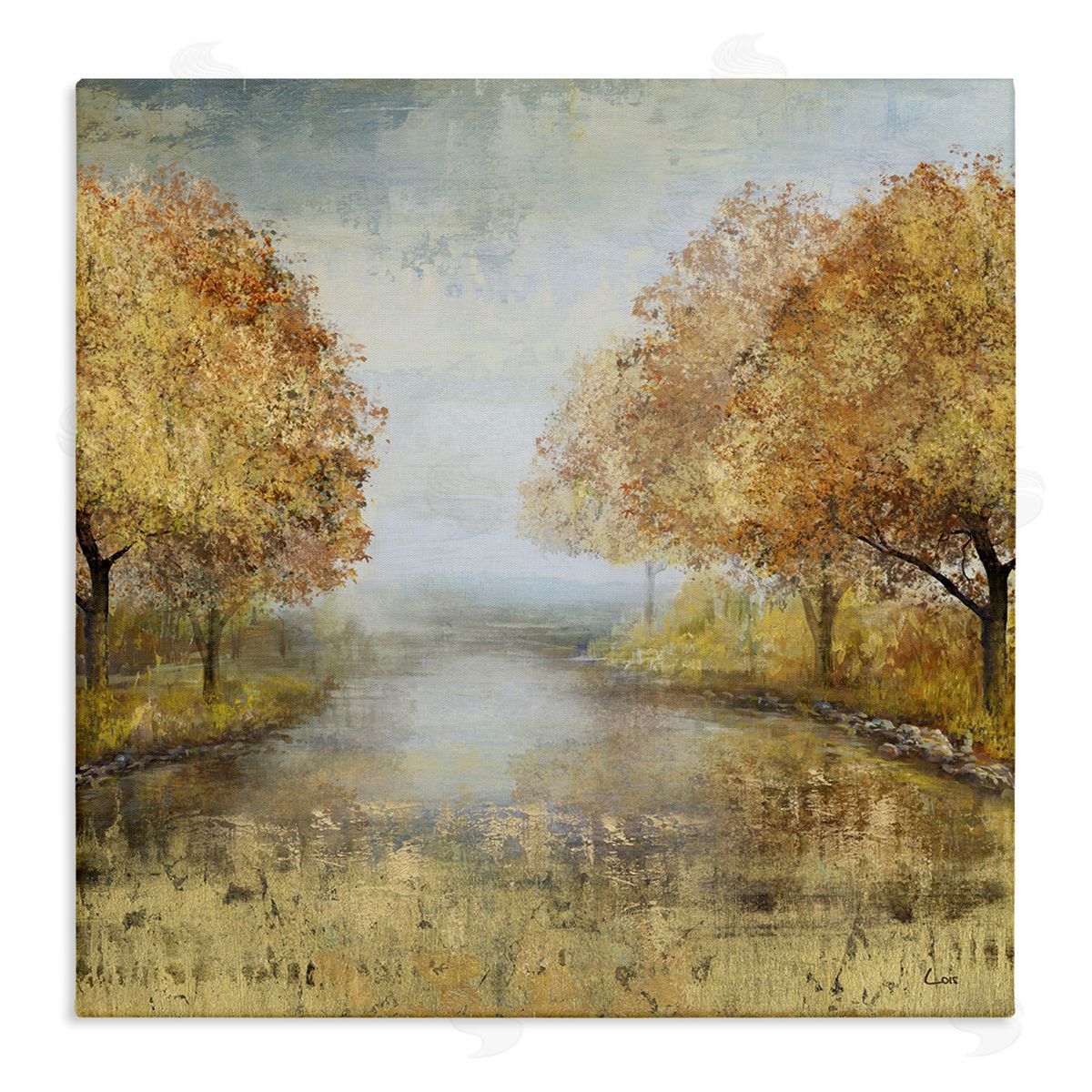 Carson Lyons Golden Autumn Tree Forest Landscape Contemporary Scene Stretched Canvas Wall Art Print