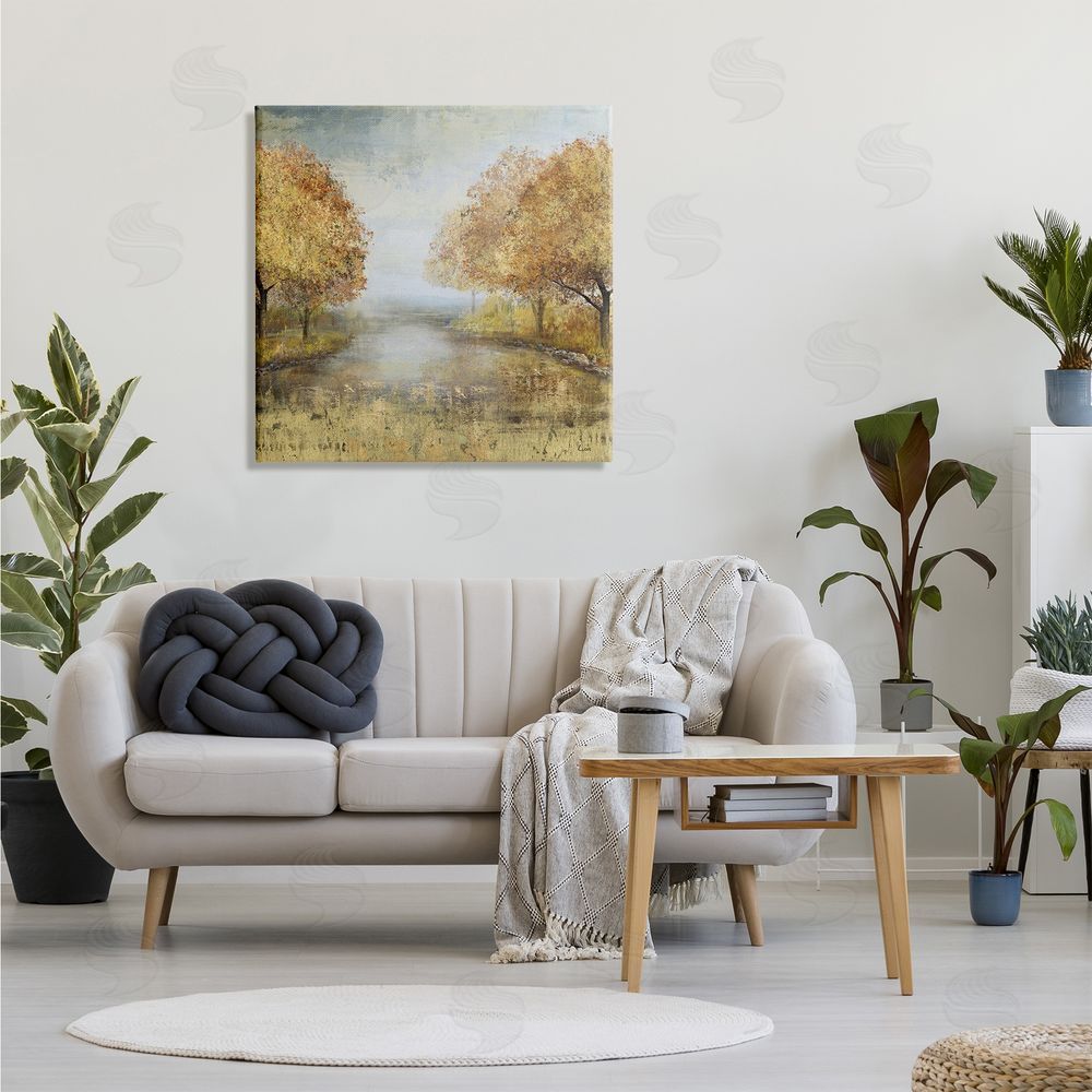 Carson Lyons Golden Autumn Tree Forest Landscape Contemporary Scene Canvas Wall Art in Room