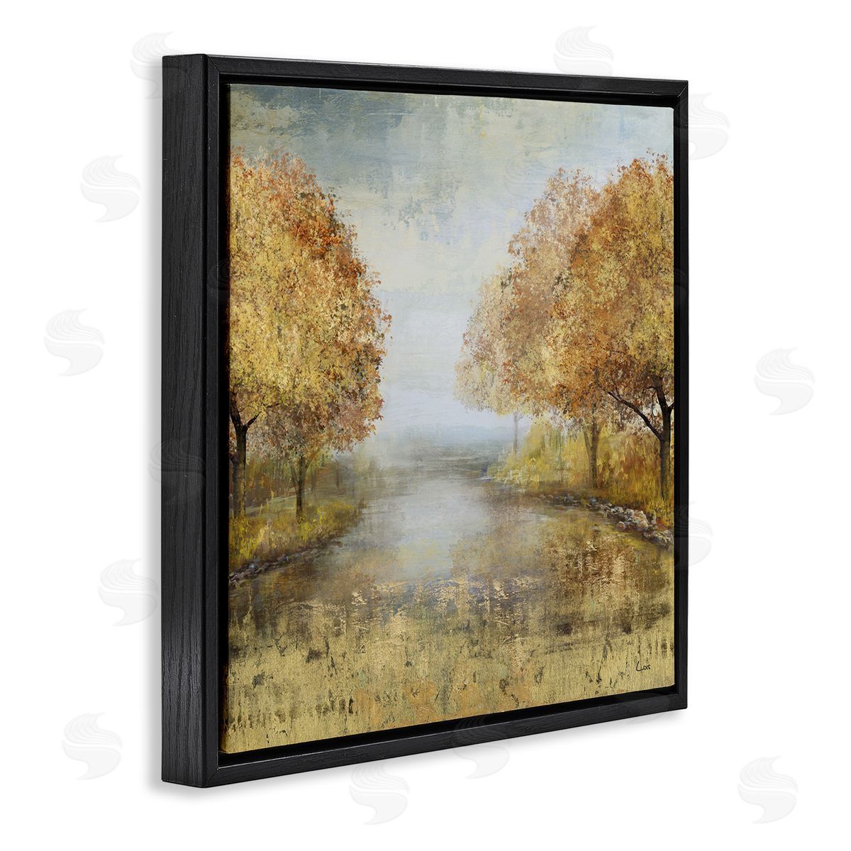 Carson Lyons Golden Autumn Tree Forest Landscape Contemporary Scene Black Floating Frame Canvas Wall Art Print