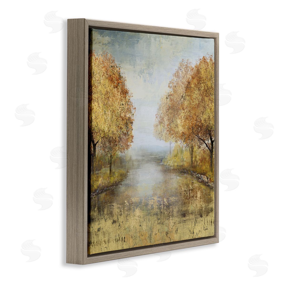 Carson Lyons Golden Autumn Tree Forest Landscape Contemporary Scene Brown Floating Frame Canvas Wall Art Print