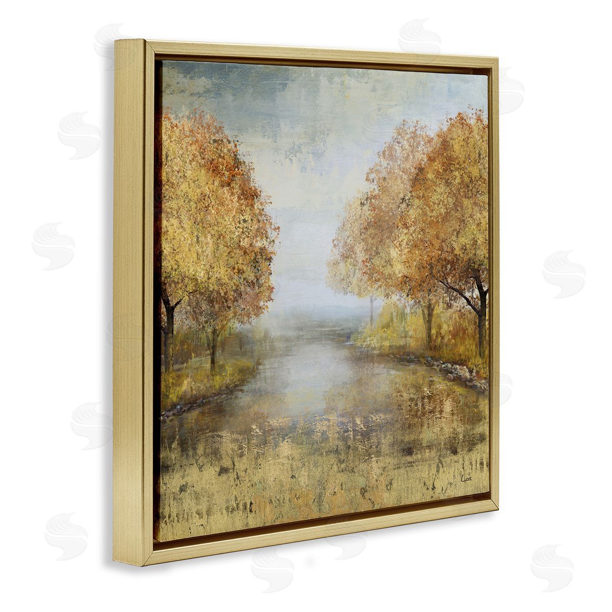 Carson Lyons Golden Autumn Tree Forest Landscape Contemporary Scene Gold Floating Frame Canvas Wall Art Print