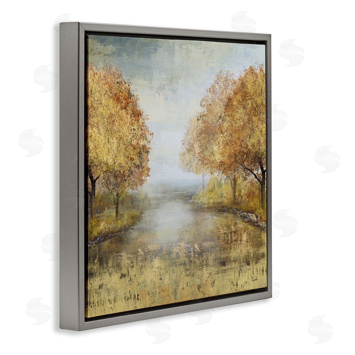 Carson Lyons Golden Autumn Tree Forest Landscape Contemporary Scene Gray Floating Frame Canvas Wall Art Print