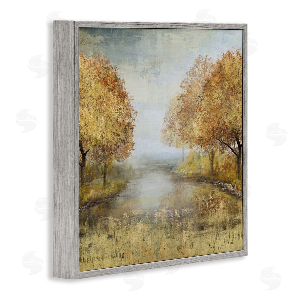Carson Lyons Golden Autumn Tree Forest Landscape Contemporary Scene Gray Framed Glicee Wall Art Print