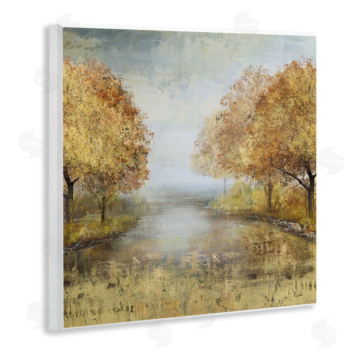 Carson Lyons Golden Autumn Tree Forest Landscape Contemporary Scene Wooden Wall Plaque Art Print