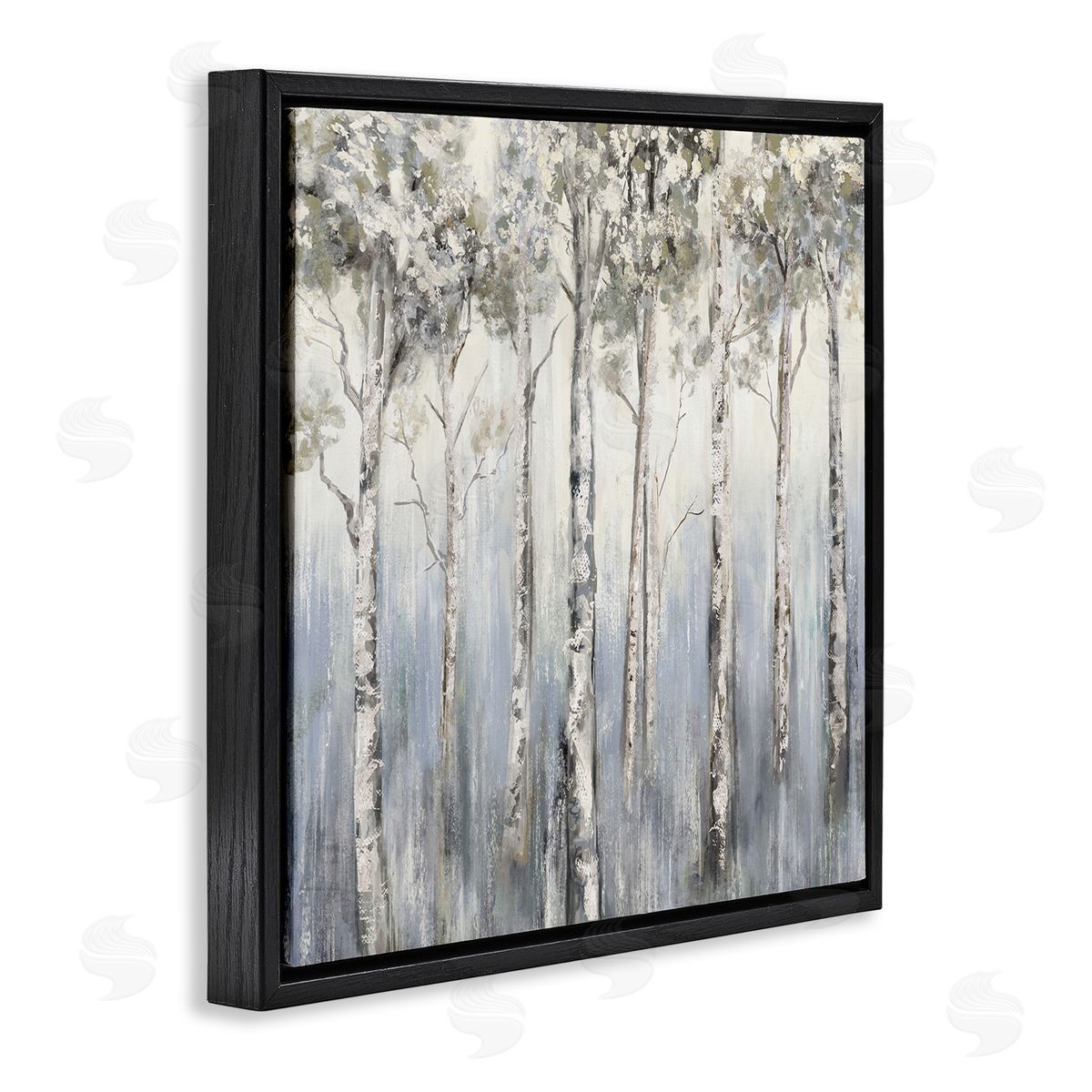 Carson Lyons Mystic White Birch Tree Forest White Grey Bark Black Floating Frame Canvas Wall Art Print