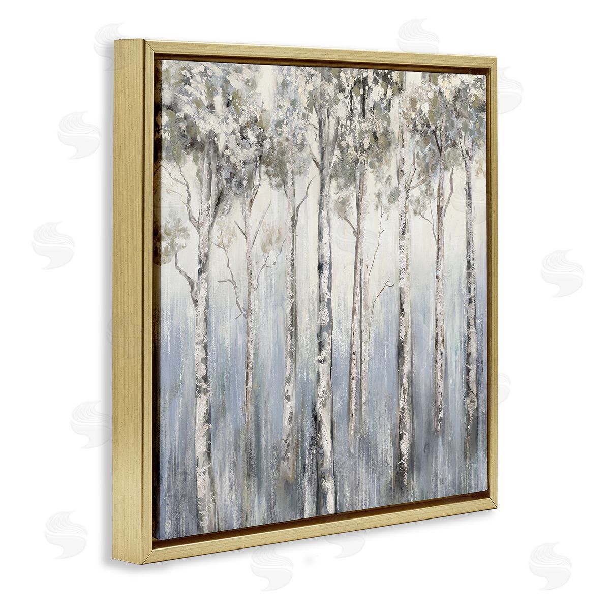Carson Lyons Mystic White Birch Tree Forest White Grey Bark Gold Floating Frame Canvas Wall Art Print