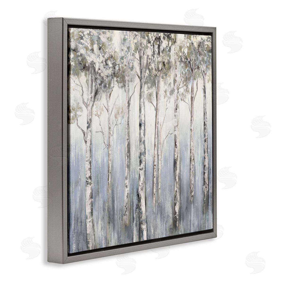 Carson Lyons Mystic White Birch Tree Forest White Grey Bark Gray Floating Frame Canvas Wall Art Print