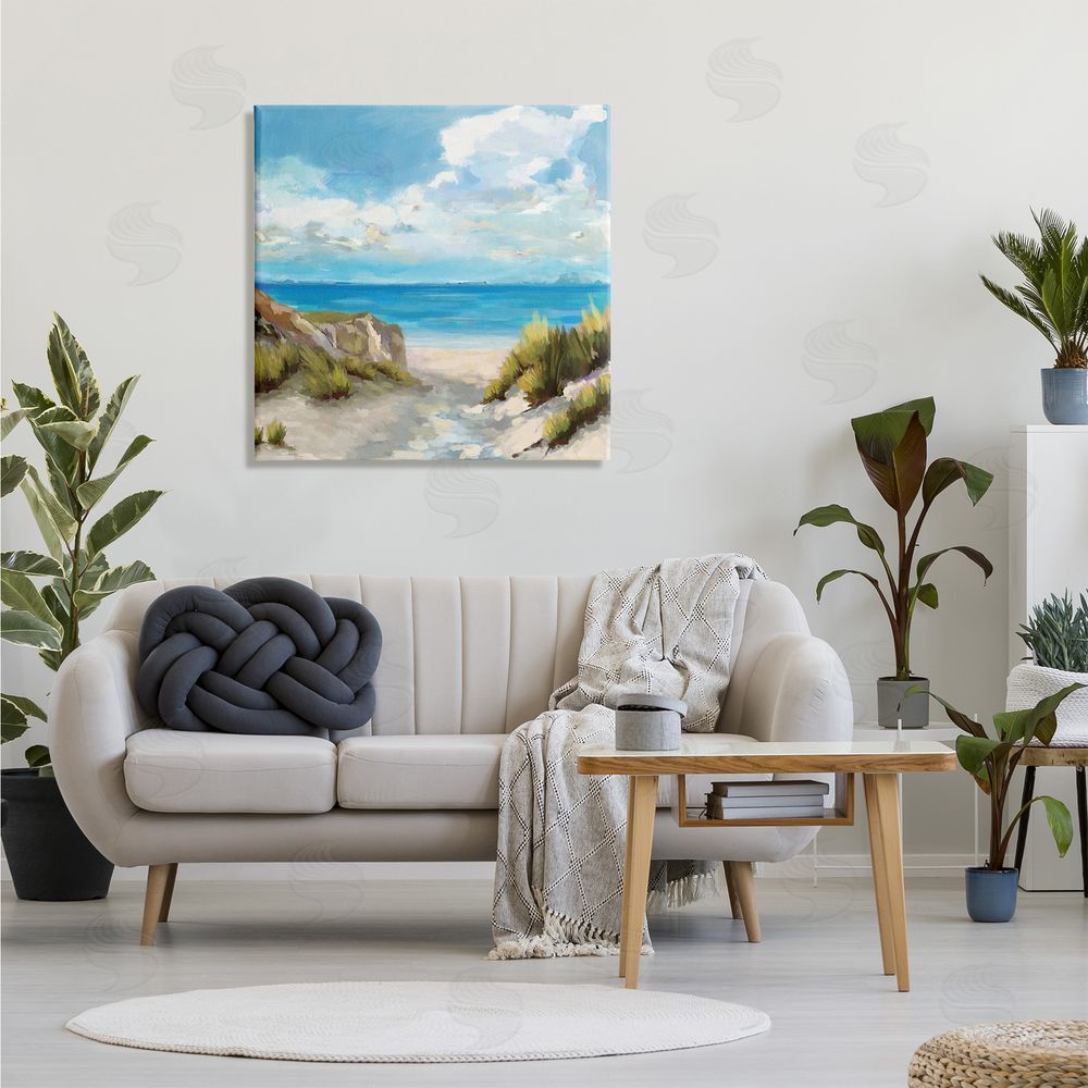 Carson Lyons Coastal Path to Beach Nautical Grass Cloudy Summer Sky Canvas Wall Art in Room