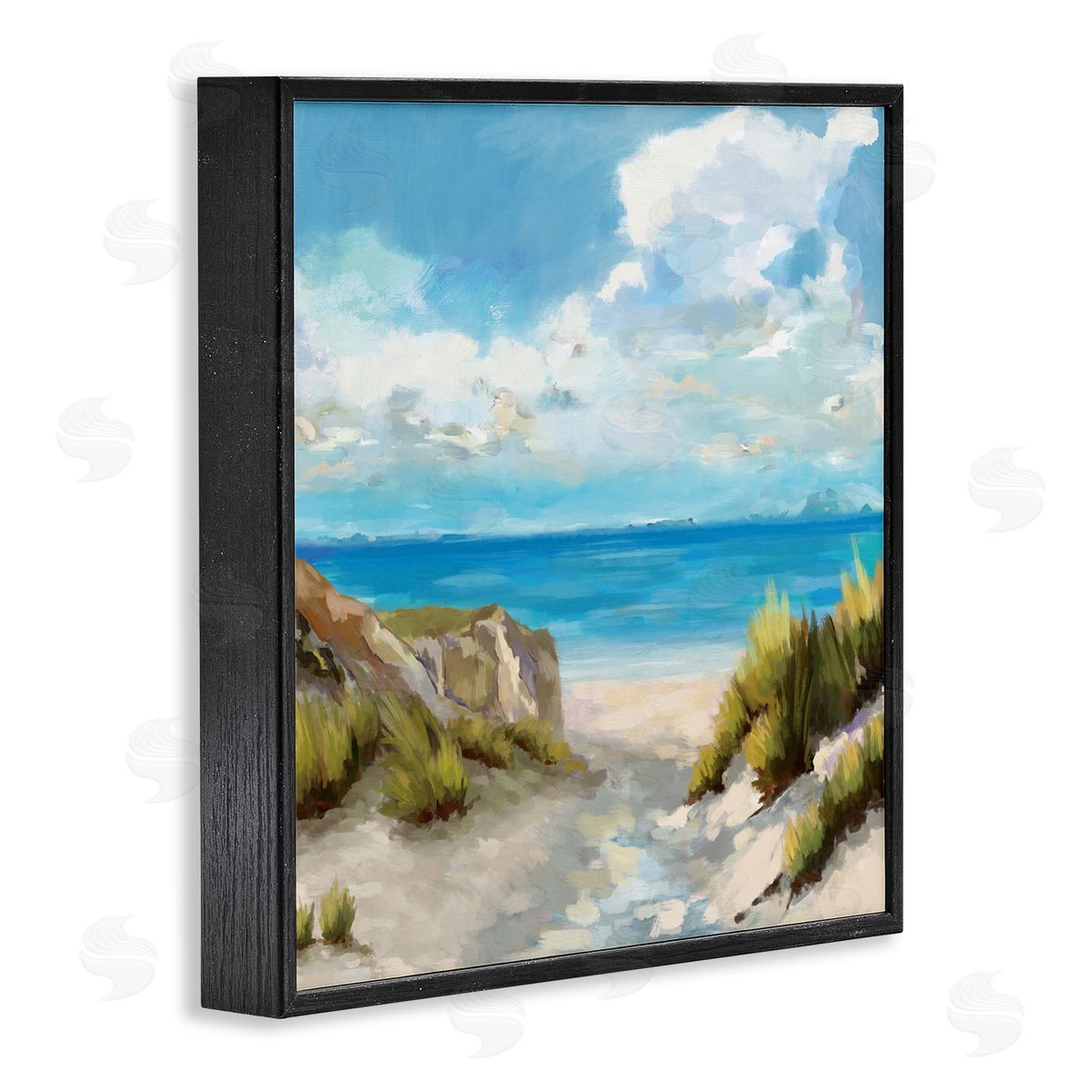 Carson Lyons Coastal Path to Beach Nautical Grass Cloudy Summer Sky Black Framed Glicee Wall Art Print