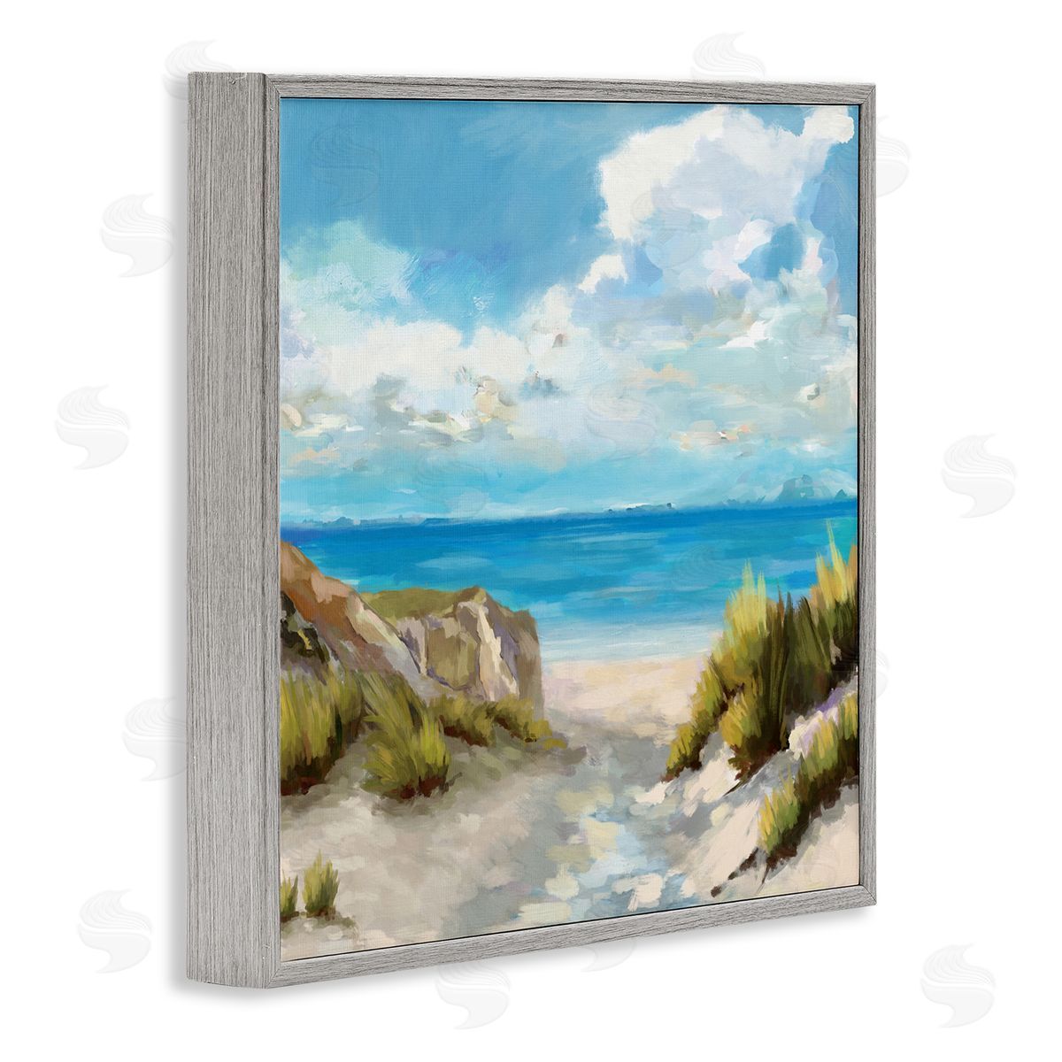 Carson Lyons Coastal Path to Beach Nautical Grass Cloudy Summer Sky Gray Framed Glicee Wall Art Print