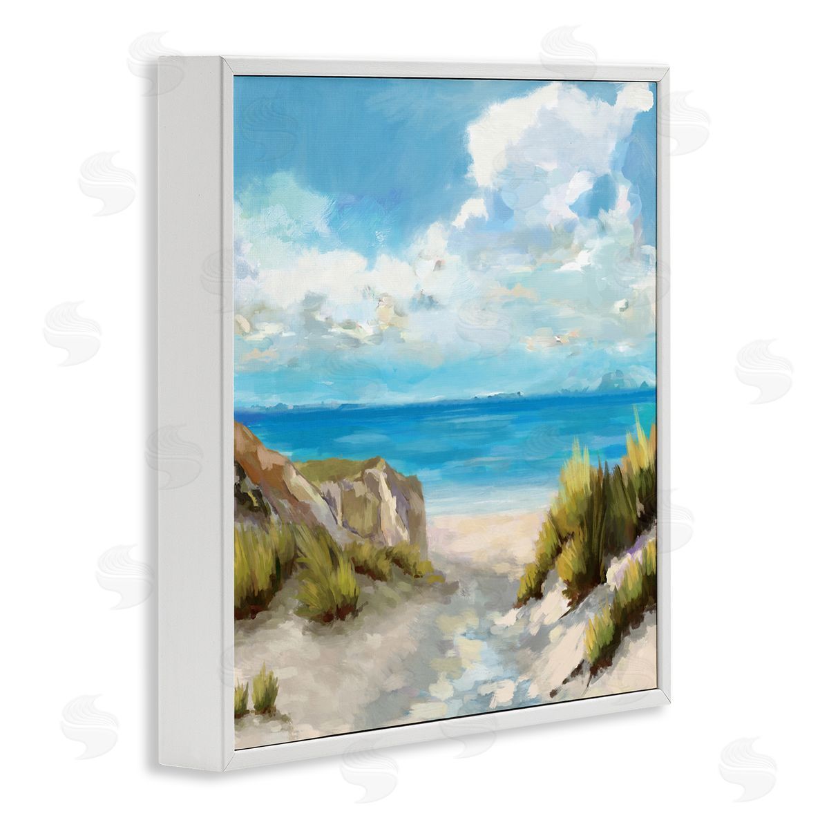 Carson Lyons Coastal Path to Beach Nautical Grass Cloudy Summer Sky White Framed Glicee Wall Art Print