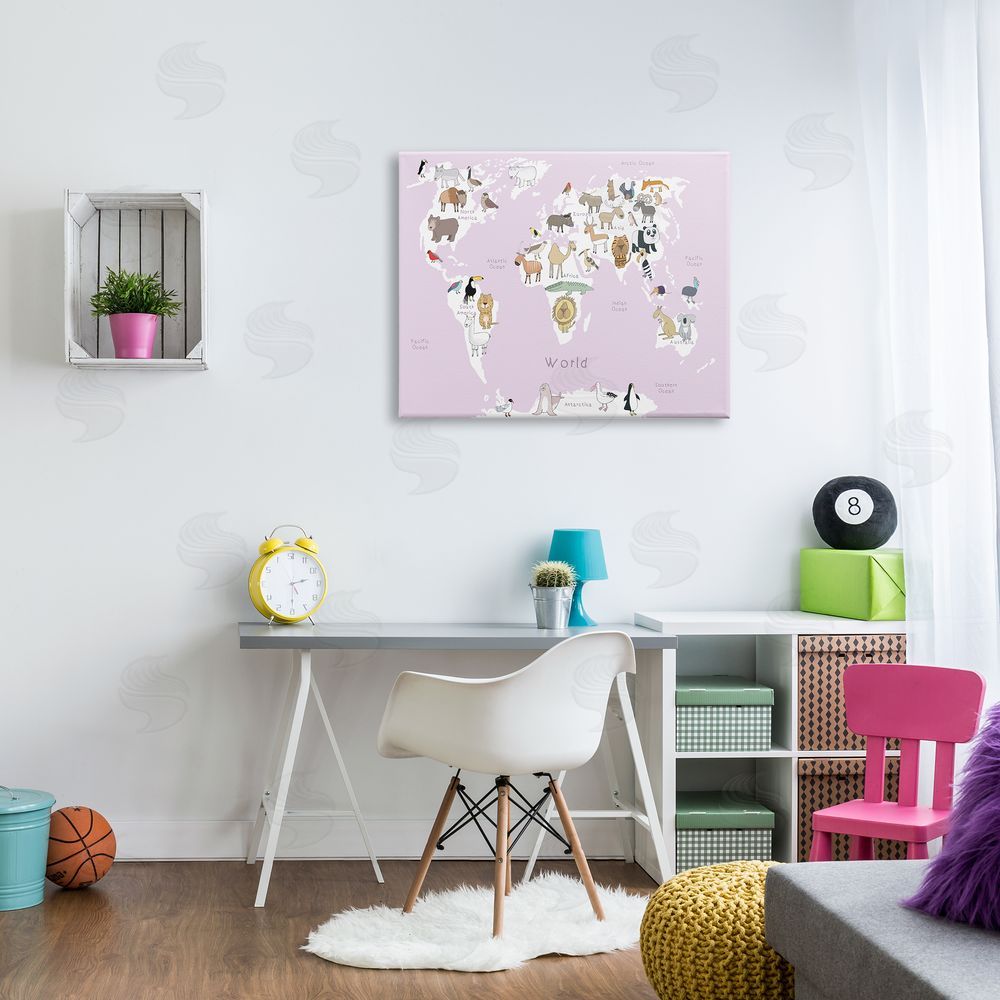 Carla Daly Kid's Map of the World with Animals Light Pink
