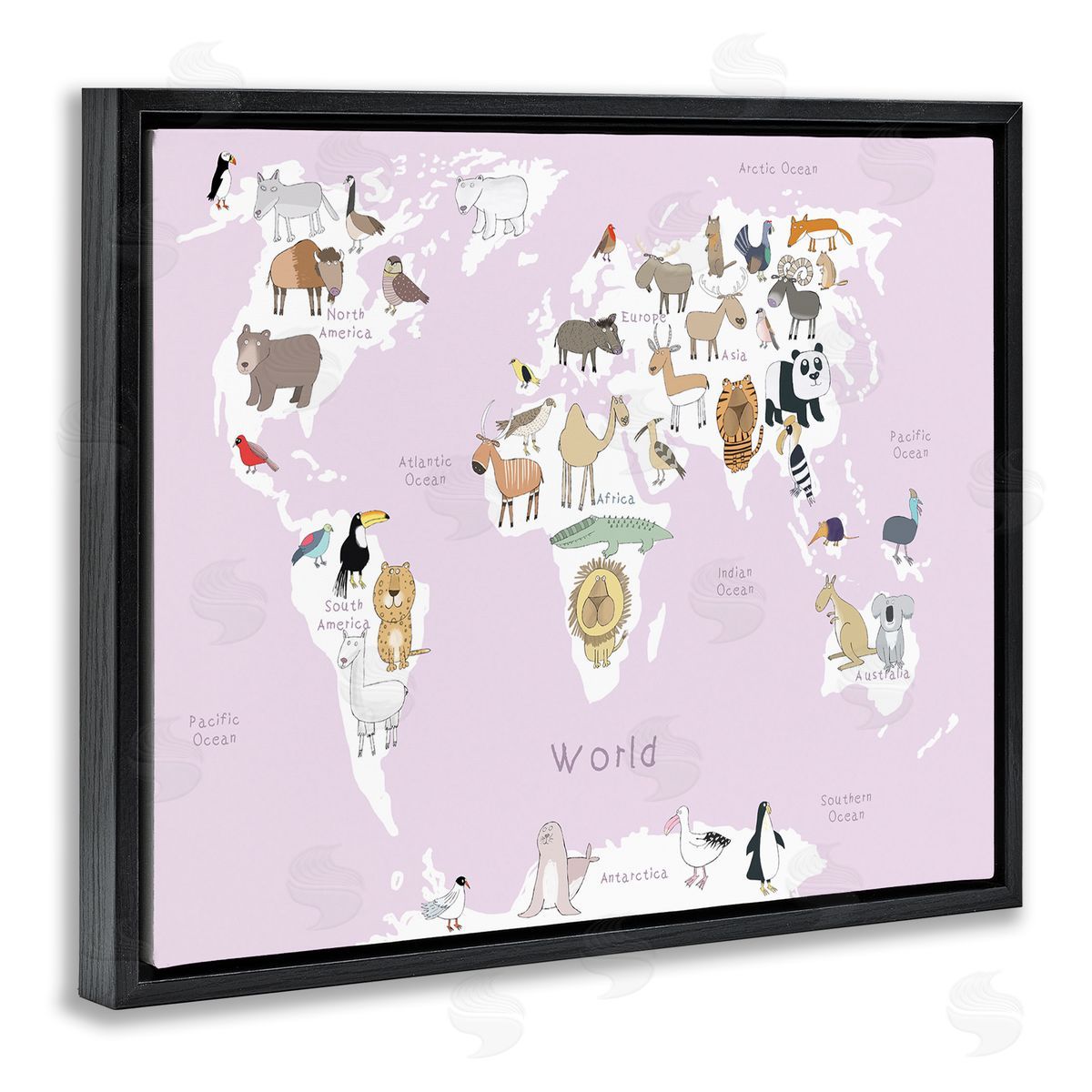 Carla Daly Kid's Map of the World with Animals Light Pink