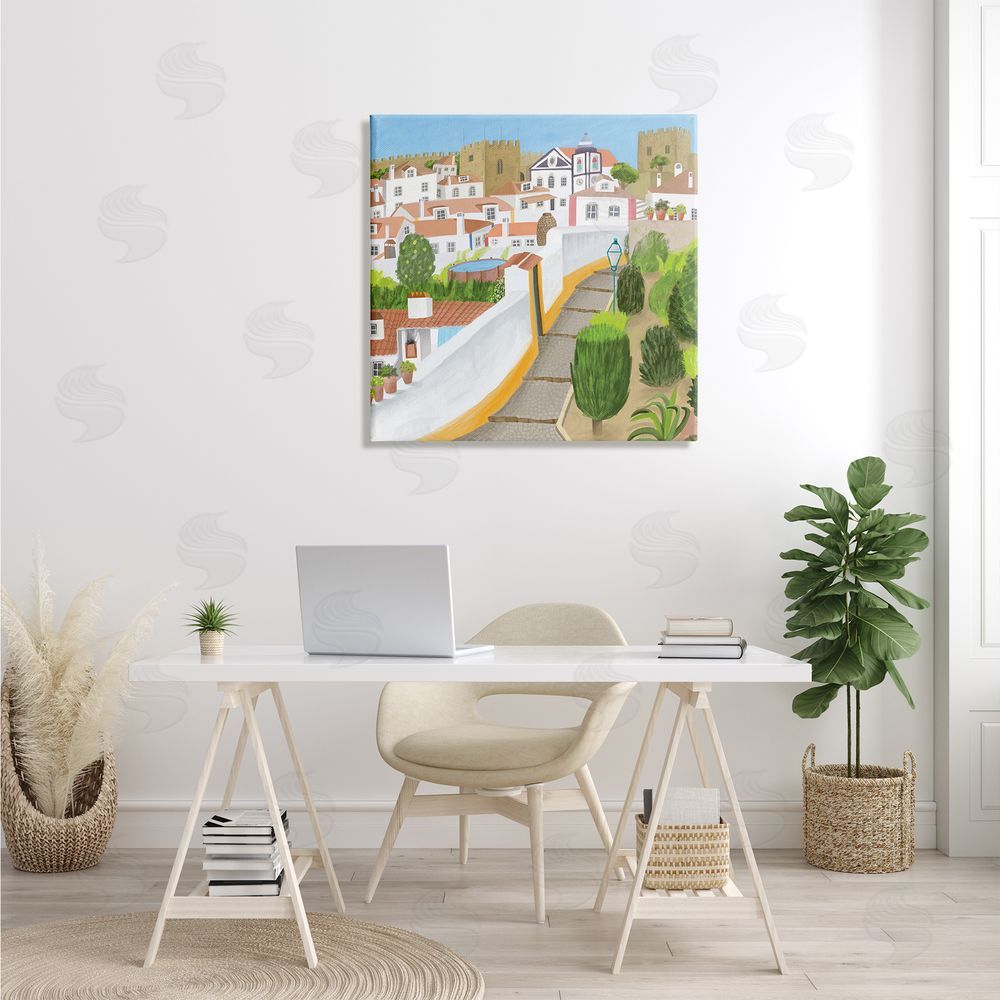 Carla Daly Portuguese Cityscape Traditional Coastal Architecture Illustration Canvas Wall Art in Room
