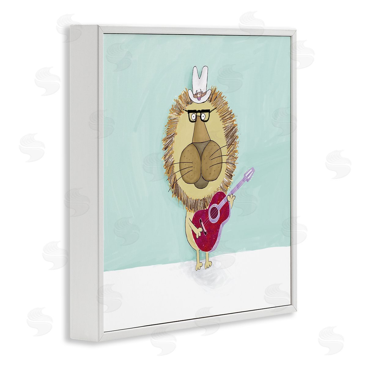 Carla Daly Lion With Cowboy Hat Playing Red Guitar White Framed Glicee Wall Art Print
