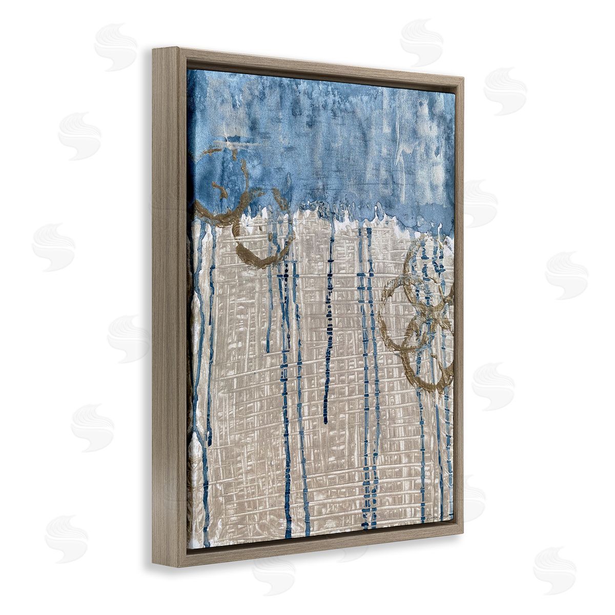 Denise Brown Abstract Blue Dripping over Whicker Style Grid