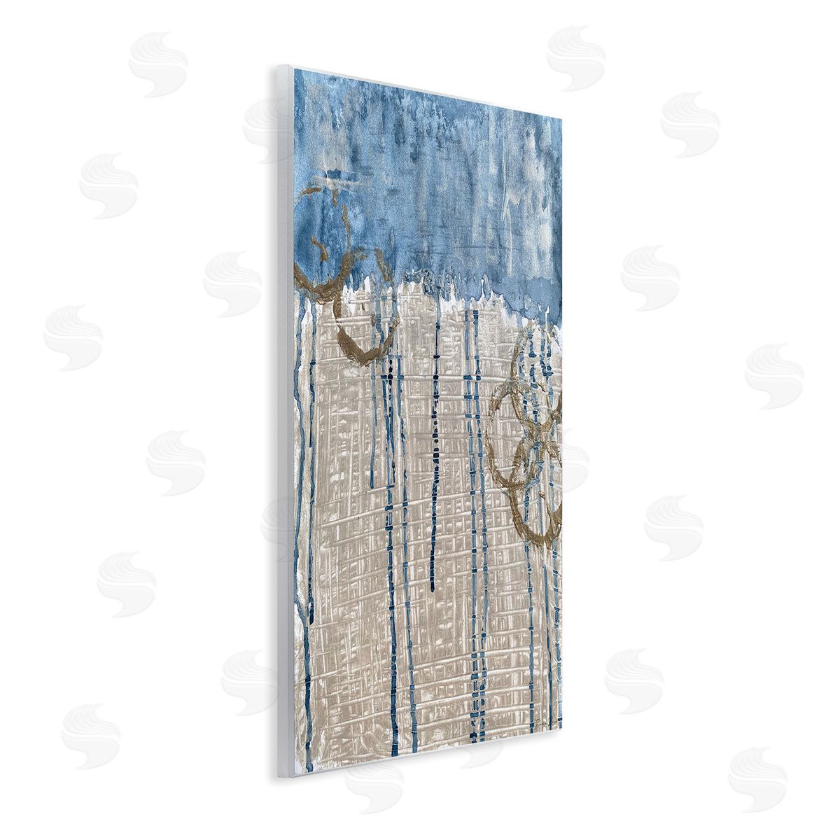 Denise Brown Abstract Blue Dripping over Whicker Style Grid