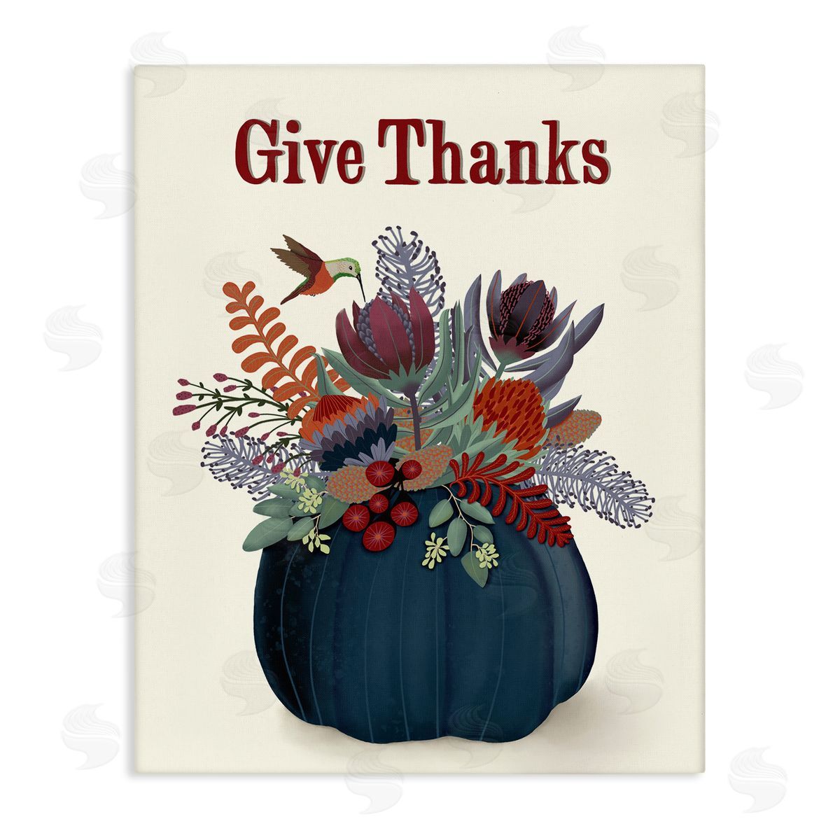 Darlene Seale Give Thanks Blue Autumn Harvest Pumpkin Tropical Florals