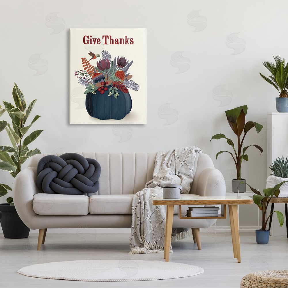 Darlene Seale Give Thanks Blue Autumn Harvest Pumpkin Tropical Florals
