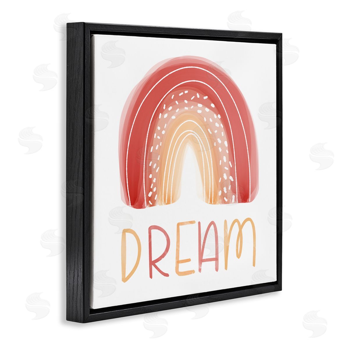Emily Cromwell Orange Red Dream Rainbow Whimsical Lines Abstract Dots Black Floating Frame Canvas Wall Art Print