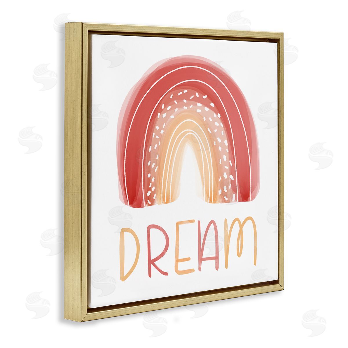 Emily Cromwell Orange Red Dream Rainbow Whimsical Lines Abstract Dots Gold Floating Frame Canvas Wall Art Print