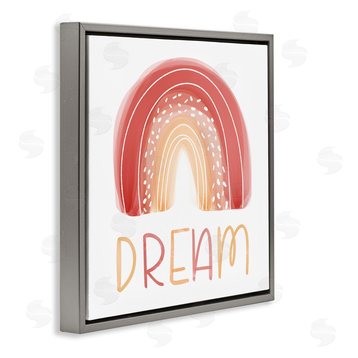 Emily Cromwell Orange Red Dream Rainbow Whimsical Lines Abstract Dots Gray Floating Frame Canvas Wall Art Print