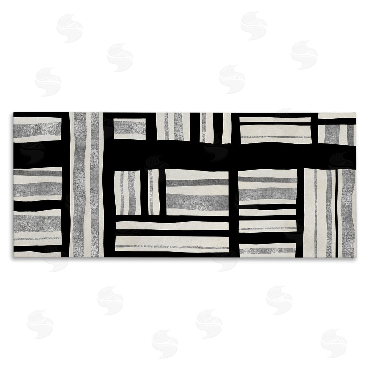 Ellie Roberts Abstract Patchwork Perpendicular Quilted Lines Black Grey