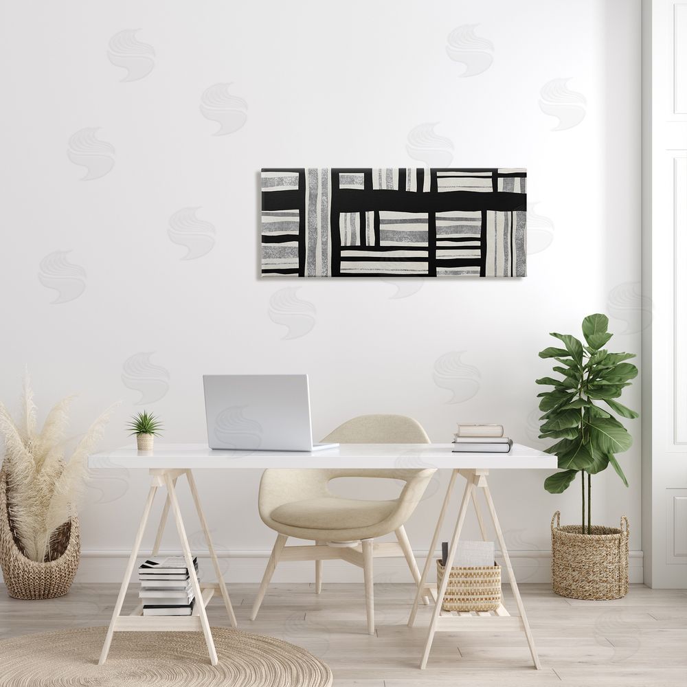 Ellie Roberts Abstract Patchwork Perpendicular Quilted Lines Black Grey