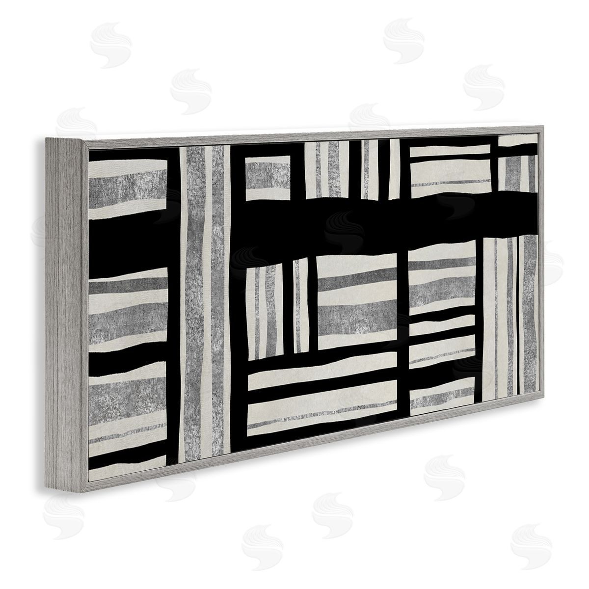 Ellie Roberts Abstract Patchwork Perpendicular Quilted Lines Black Grey