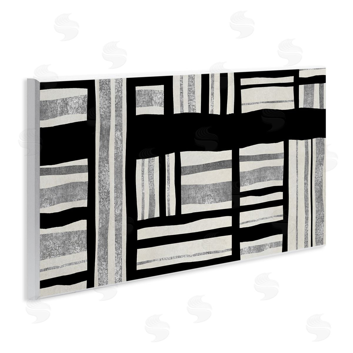 Ellie Roberts Abstract Patchwork Perpendicular Quilted Lines Black Grey