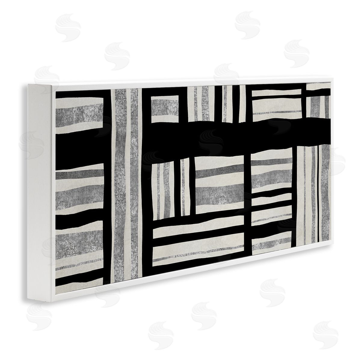 Ellie Roberts Abstract Patchwork Perpendicular Quilted Lines Black Grey