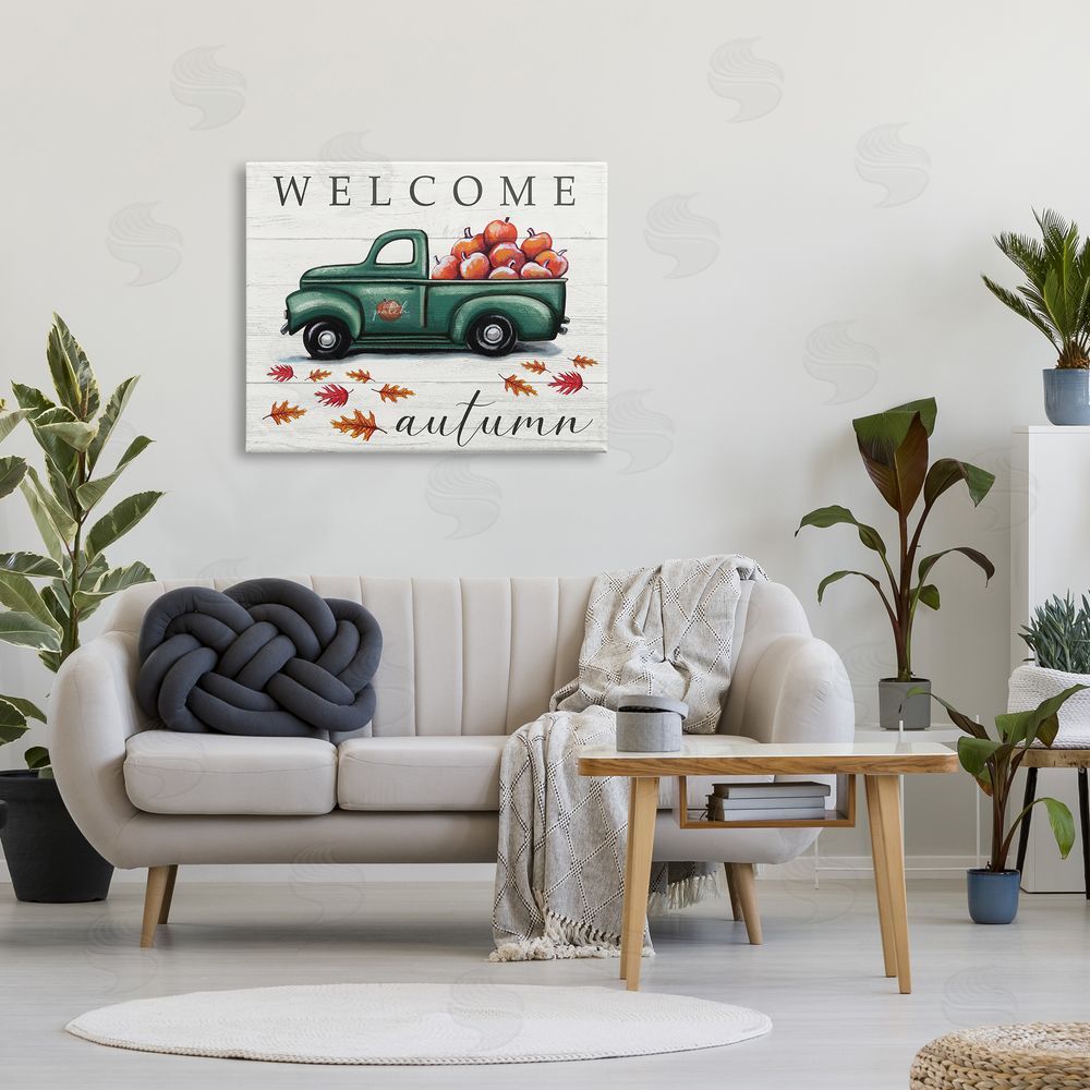 Elizabeth Tyndall Green Farm Truck Autumn Apple Harvest Welcome Sign