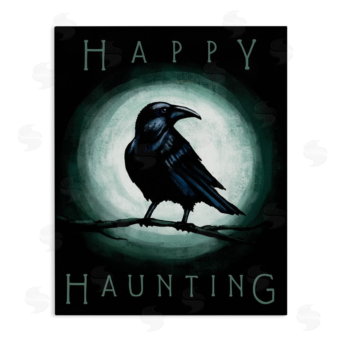 Elizabeth Tyndall Happy Hauntings Phrase Black Crow Perched Festive Halloween