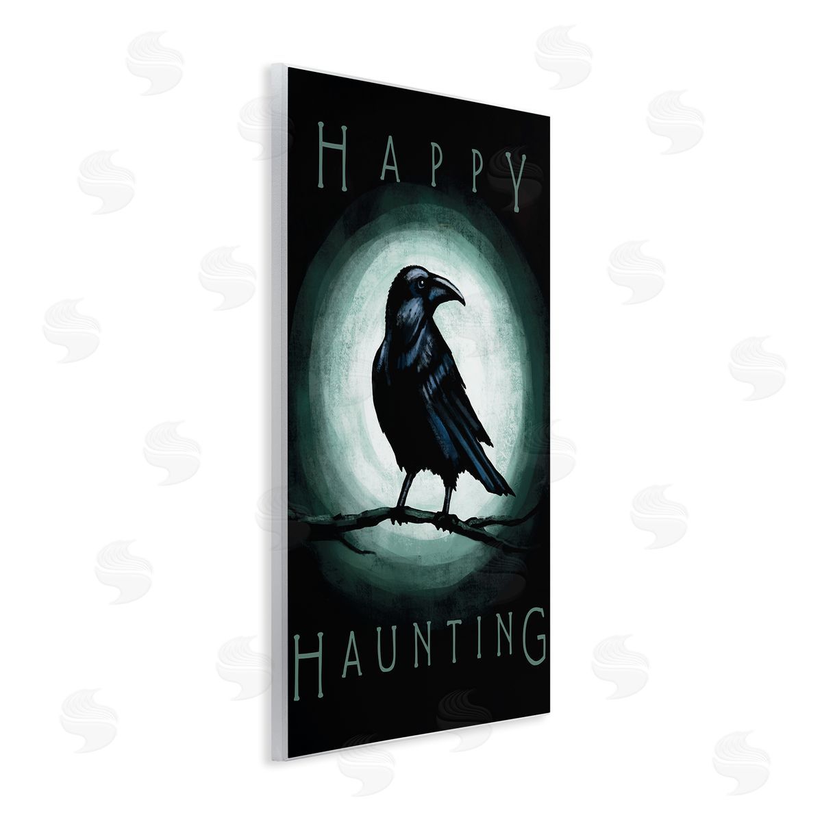 Elizabeth Tyndall Happy Hauntings Phrase Black Crow Perched Festive Halloween