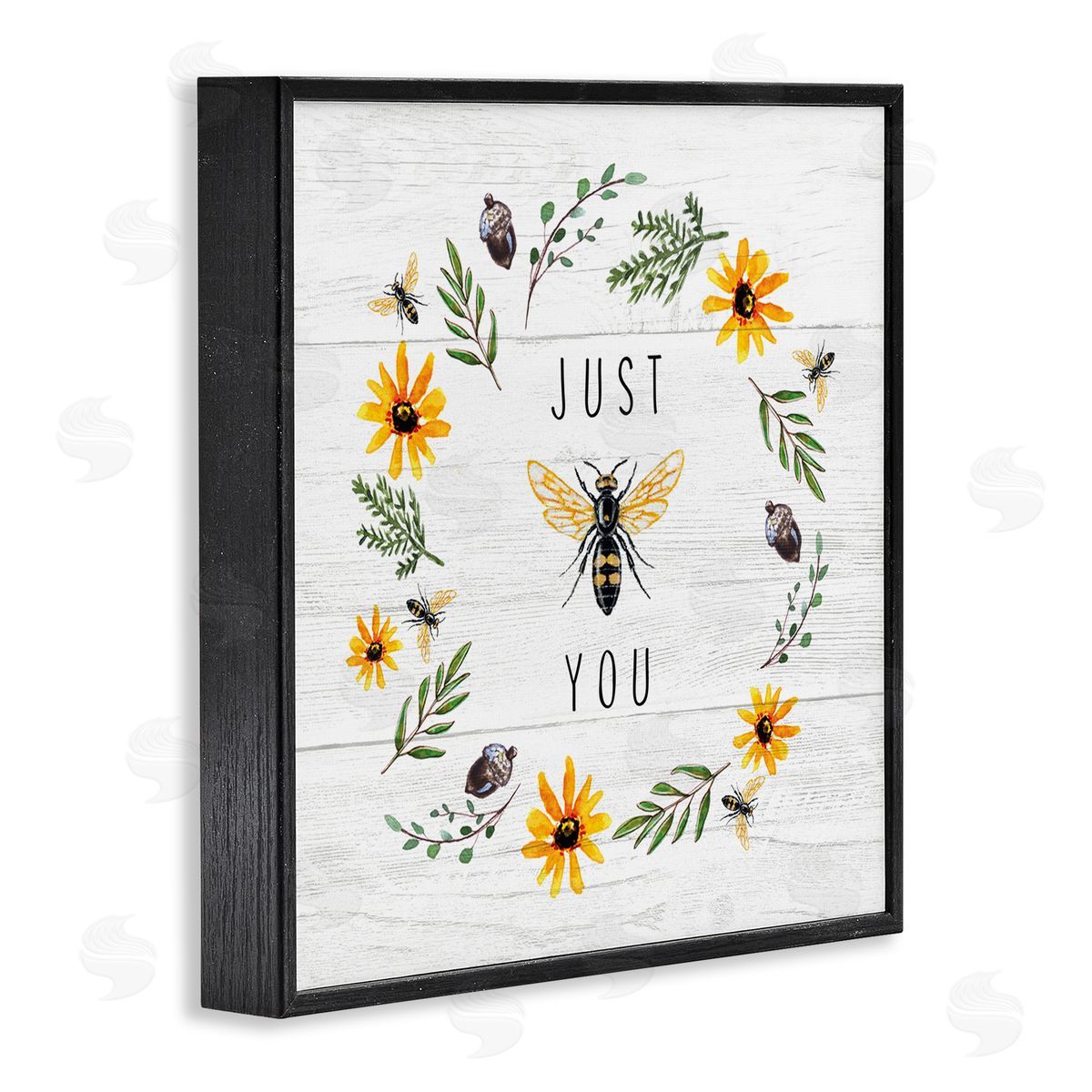 Elizabeth Tyndall Just Bee You Pun Phrase Yellow Daisy Wreath Black Framed Glicee Wall Art Print