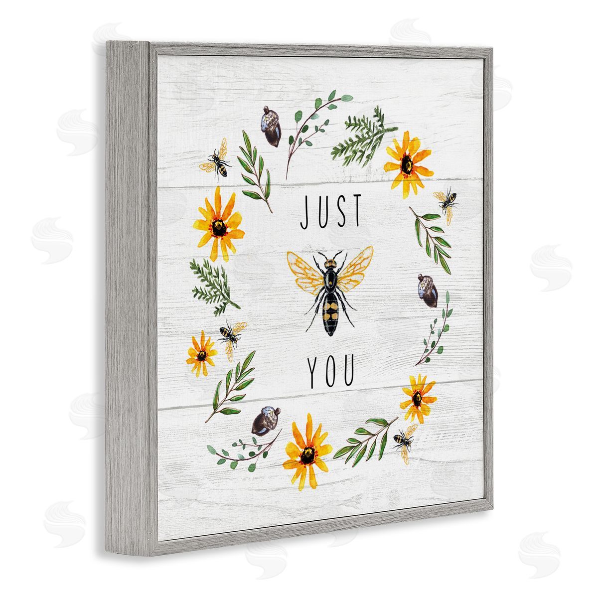 Elizabeth Tyndall Just Bee You Pun Phrase Yellow Daisy Wreath Gray Framed Glicee Wall Art Print