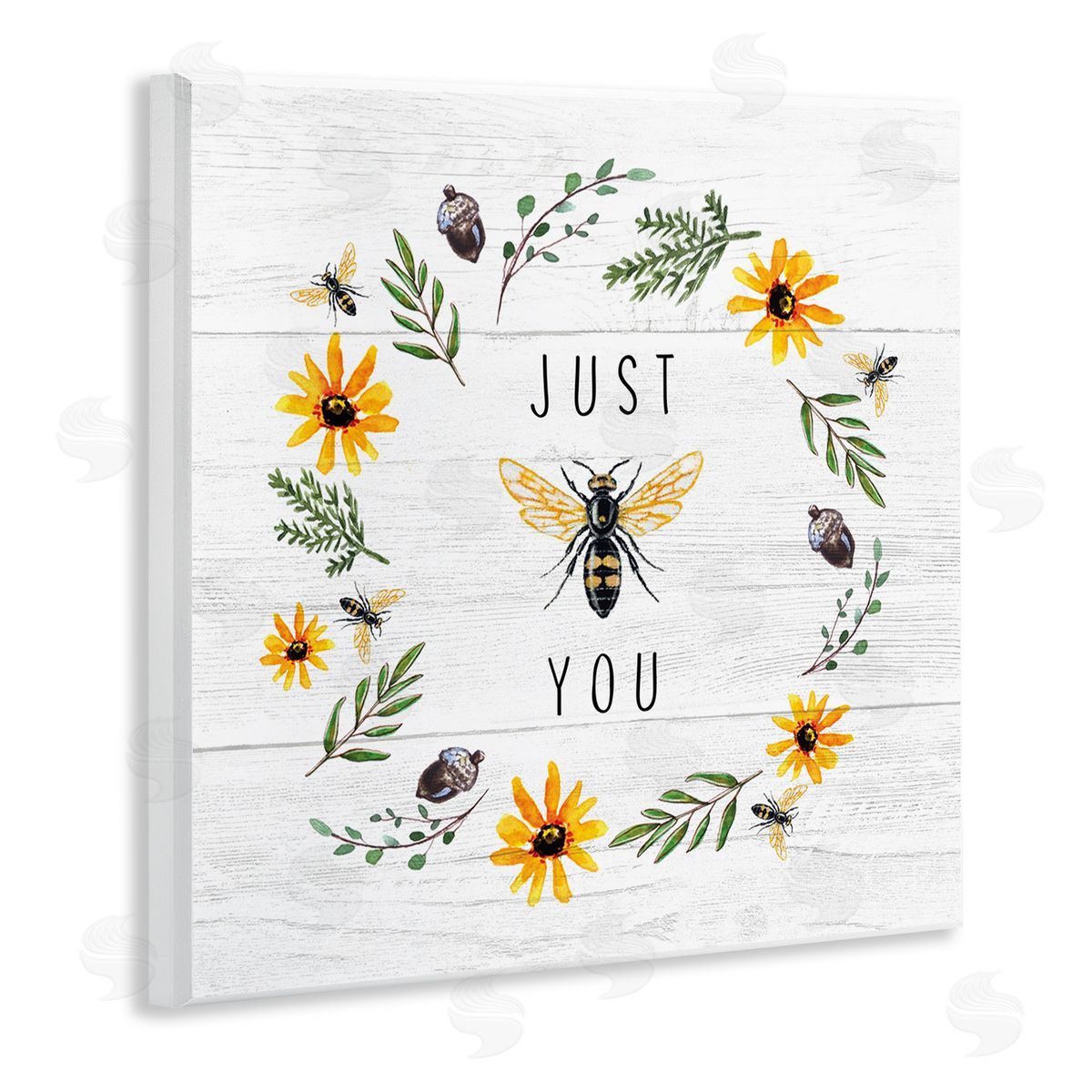 Elizabeth Tyndall Just Bee You Pun Phrase Yellow Daisy Wreath Wooden Wall Plaque Art Print