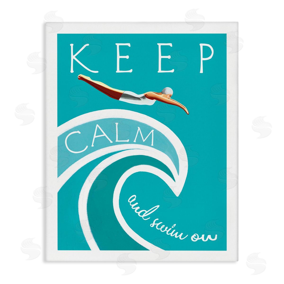 Elizabeth Tyndall Keep Calm Swim On Phrase Female Diver Blue Wave