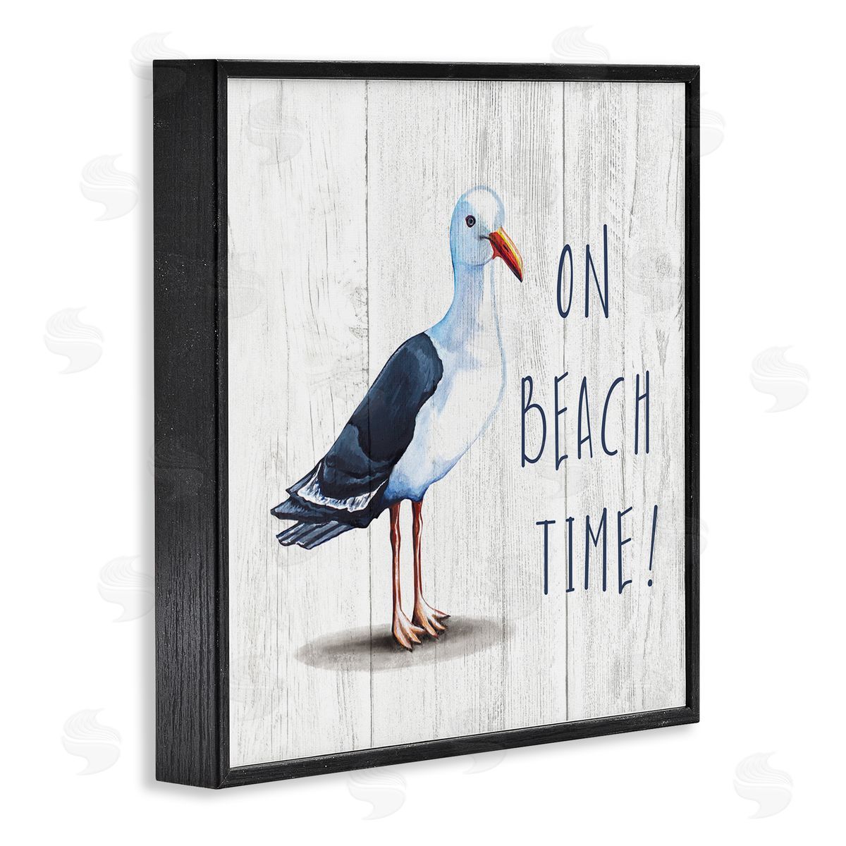 Elizabeth Tyndall On Beach Time Phrase Nautical Seagull Rustic Bird Black Framed Glicee Wall Art Print