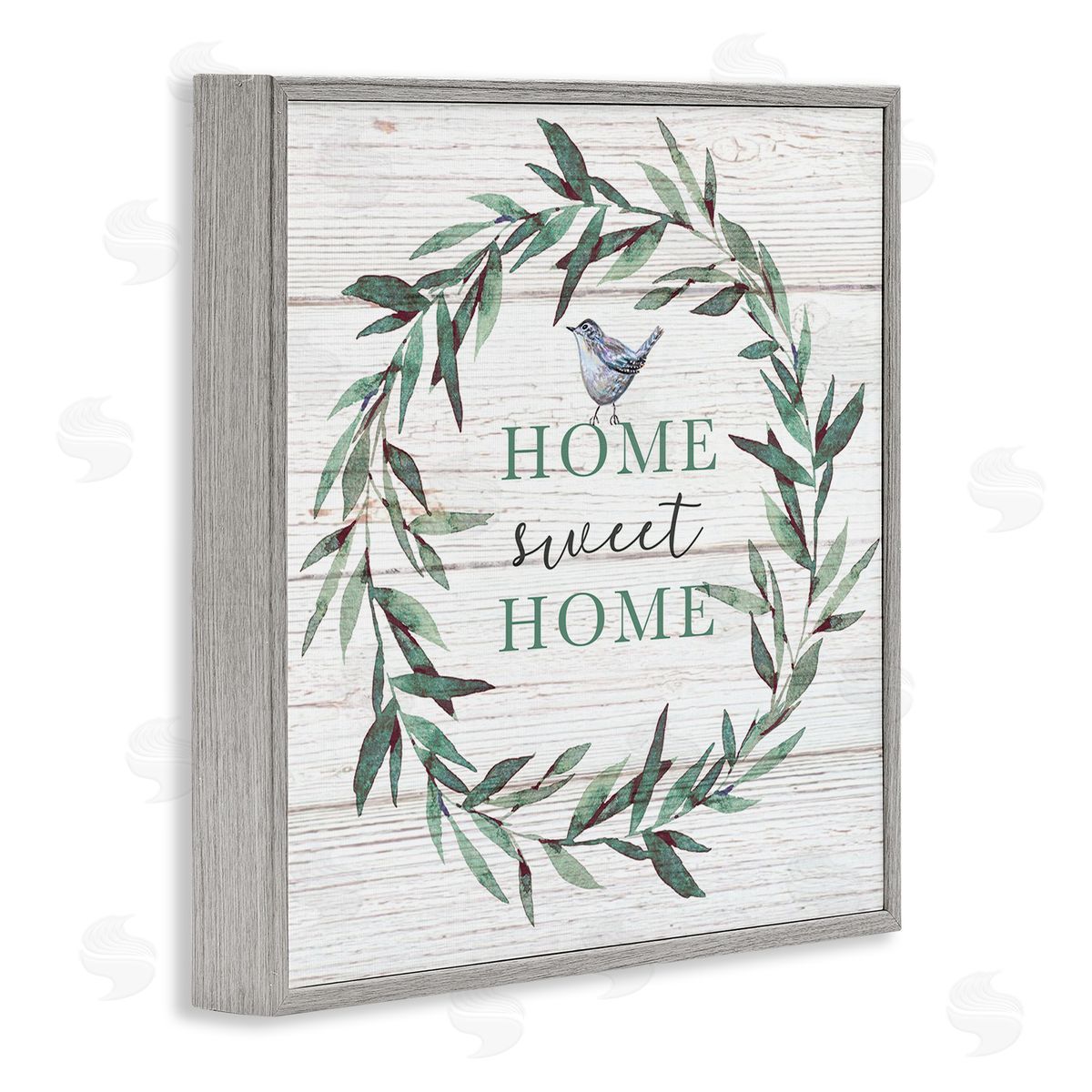 Elizabeth Tyndall Home Sweet Home Sentiment Green Fern Wreath Blue Bird Gray Framed Glicee Wall Art Print