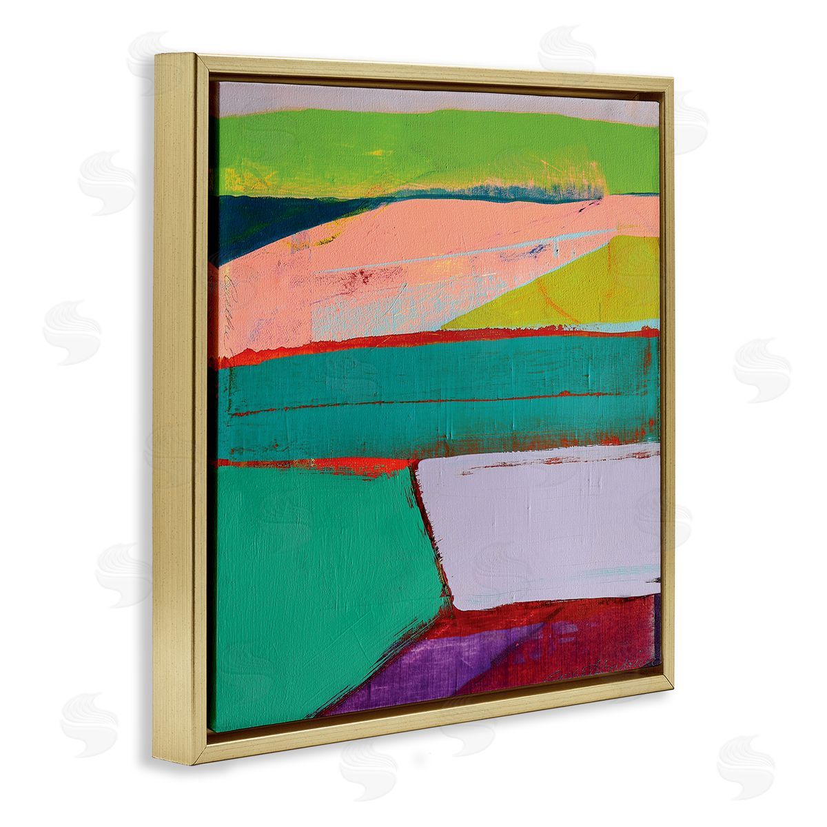 Cathe Hendrick Radiant Abstract Colors Layered Geometric Shapes Gold Floating Frame Canvas Wall Art Print