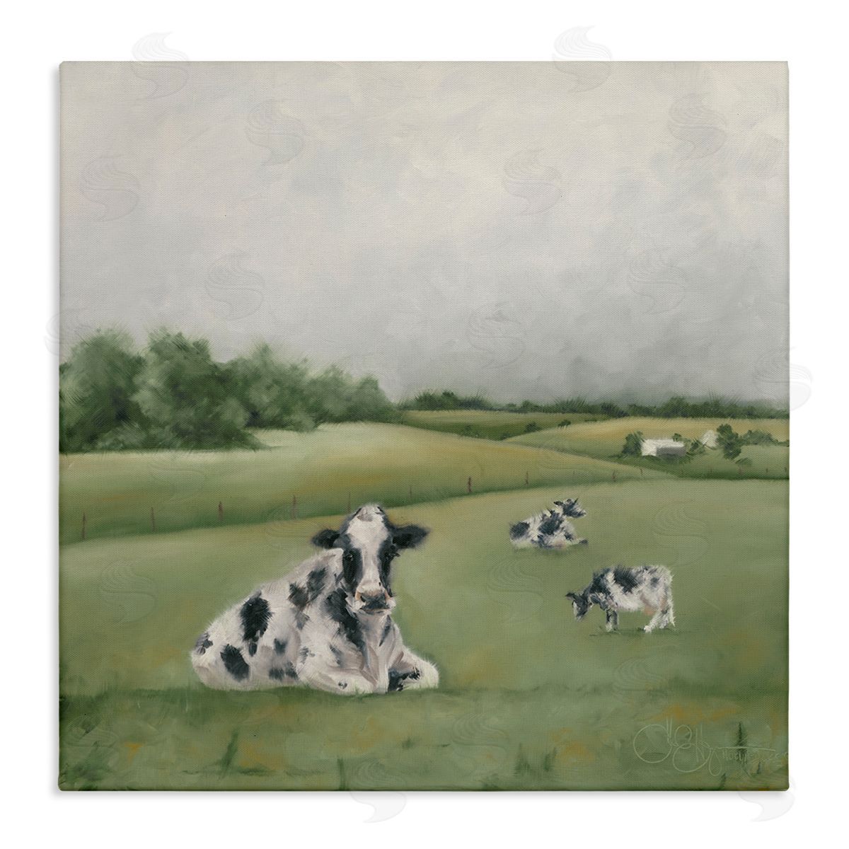 Dairy Cows Grazing in Green Field Canvas Wall Art, Home Decor by Hollihocks Art