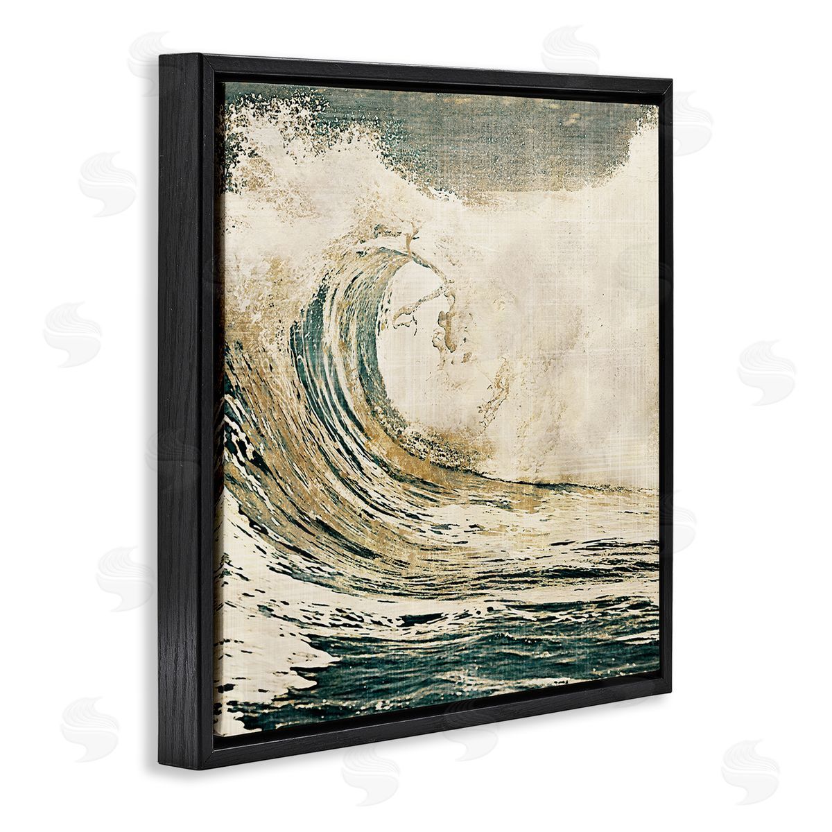 Heather Hayes Vintage Tidal Wave White Crest Nautical Water Black Floating Frame Canvas Wall Art Print