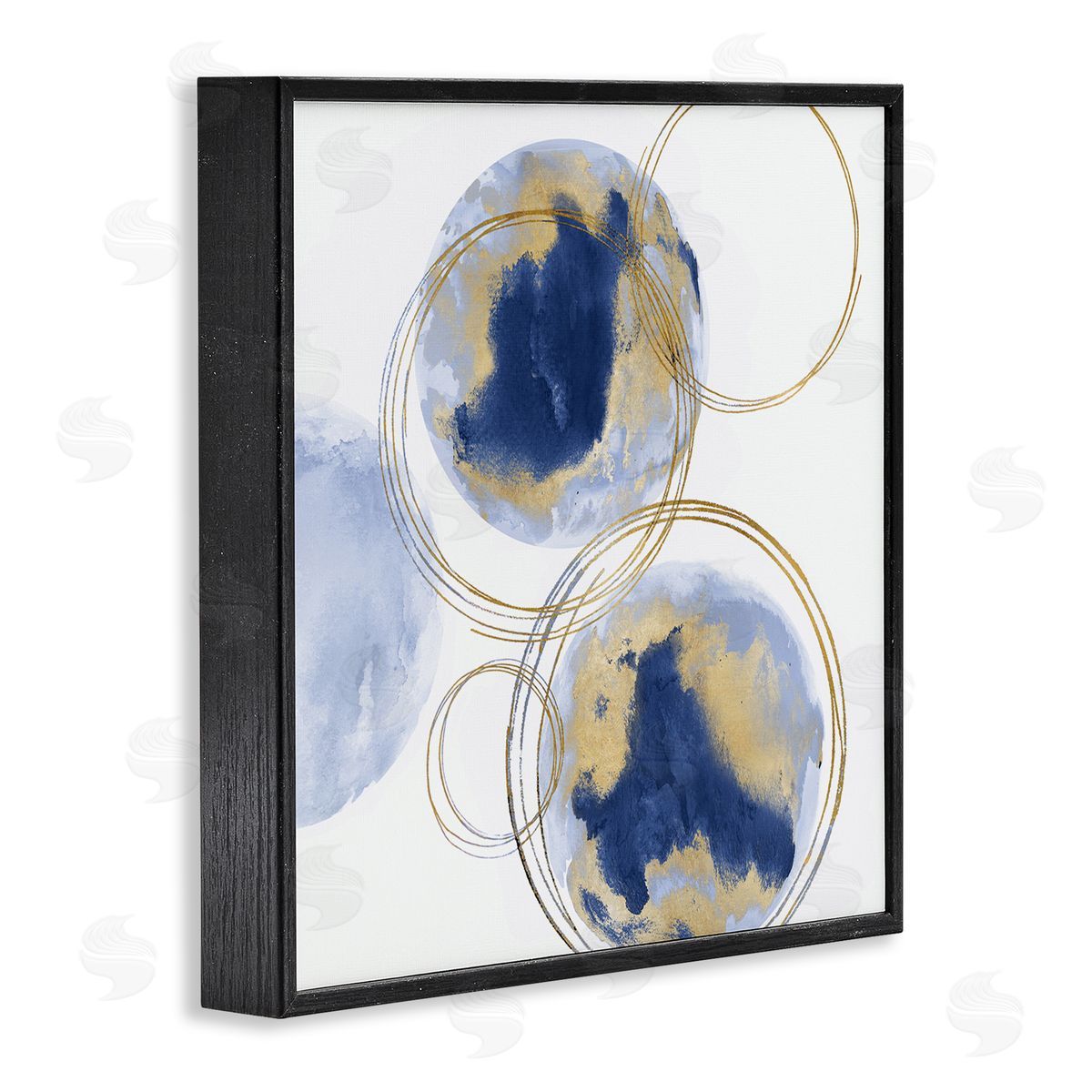 Golden Rings and Circles Abstraction Black Frame Print Wall Art, Home Decor by Natalie Harris