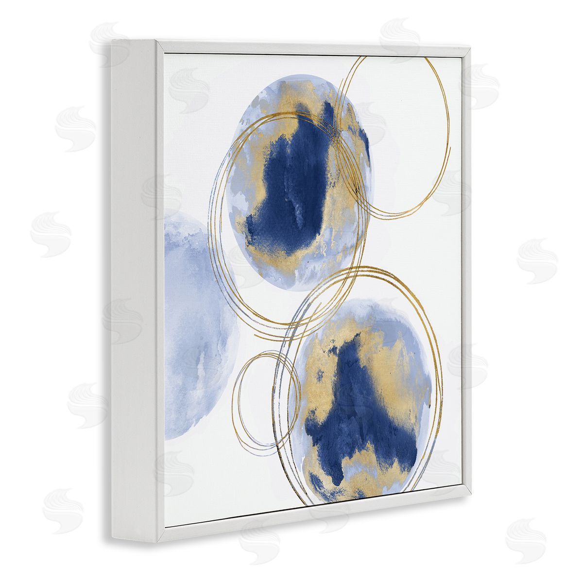 Golden Rings and Circles Abstraction White Frame Print Wall Art, Home Decor by Natalie Harris