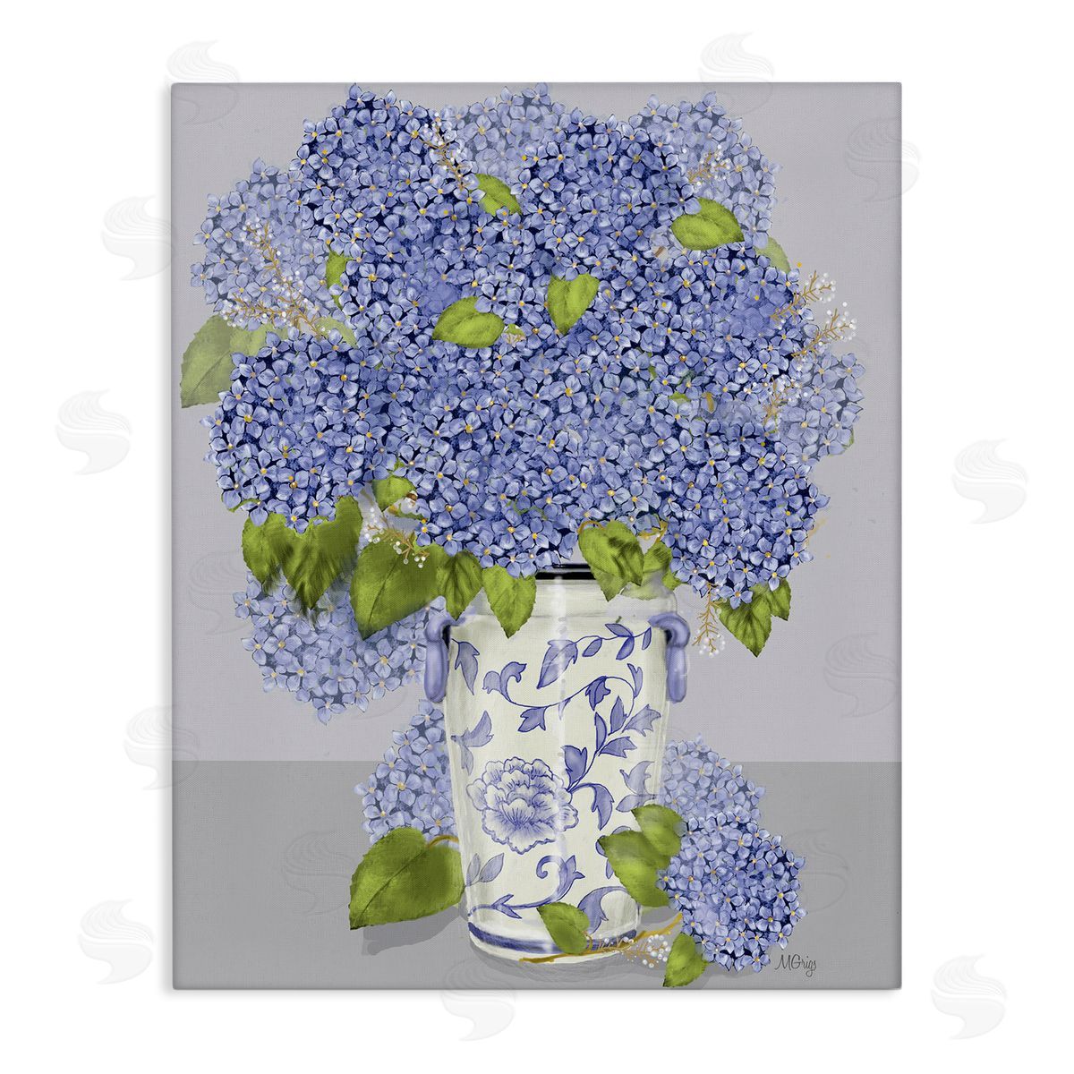 Maureen Griggs Blushing Blue Hydrangeas Traditional Farmhouse Vase Still-Life